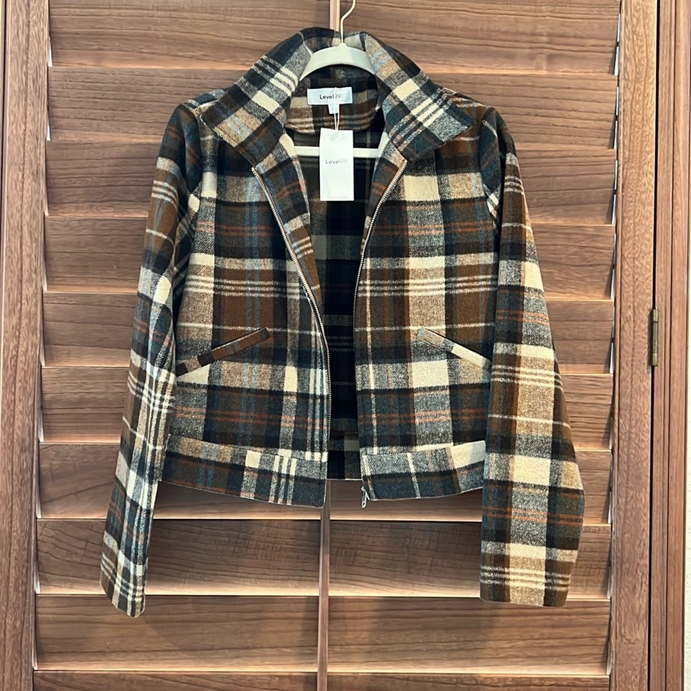 Brown plaid jacket Level99 M nwt